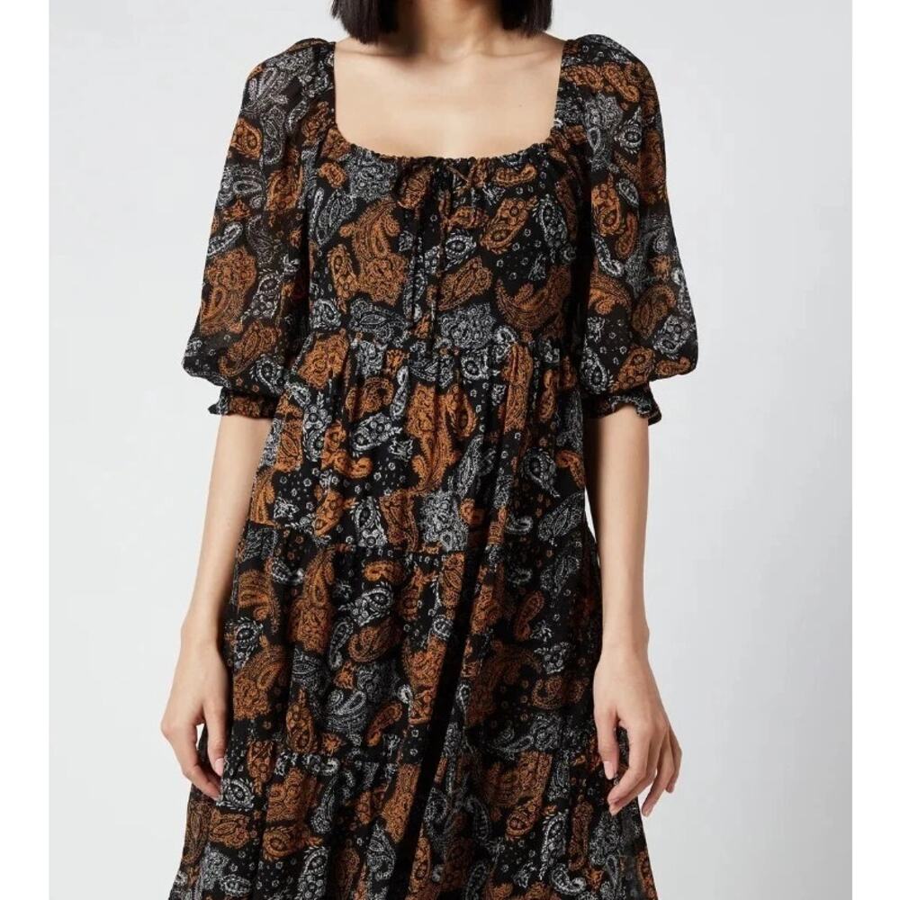 Faithfull The Brand Matisse Floral Midi Dress Orange & Black Women's Size 2/XS - Picture 2 of 16
